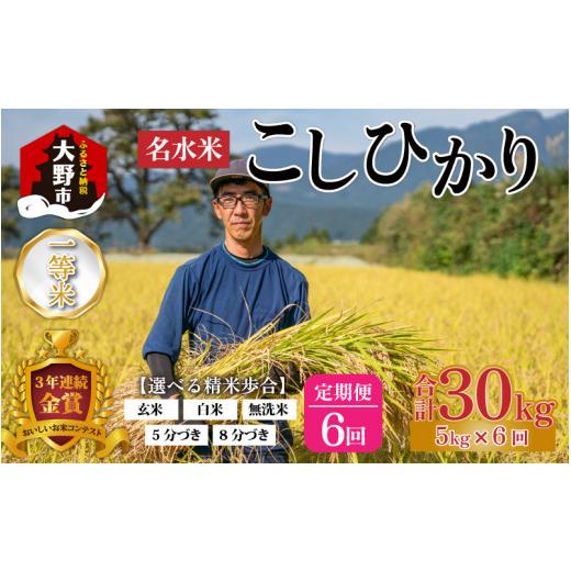 ふるさと納税 福井県 大野市 越前大野産 一等米 帰山農園の棚田育ちコシヒカリ  8分づき 5kg × 6回 計30kg