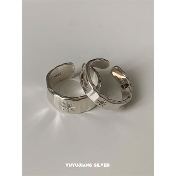 YUYUJIANG｜925純銀情侶對戒星芒鋯石鉆戒男女小眾設計不規則戒指