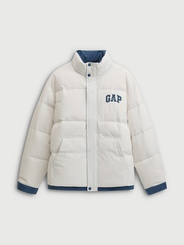 男裝 Logo刺繡假兩件立領羽絨外套-白色