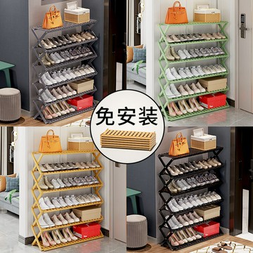 ??快速出貨?? 公司貨 家用門口免安裝鞋架折疊一拉就用一件起批多層簡易收納鞋柜鞋架子