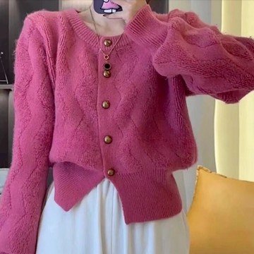 衣時尚 上衣 毛線衣 針織衫 外套 新款圓領小個子香風小眾單排扣開衫毛衣百搭厚款針織上衣發105-91935.