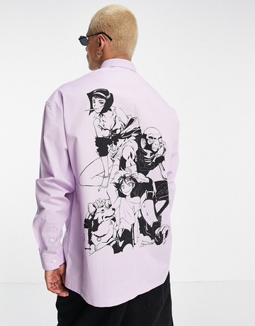 ASOS DESIGN Cowboy Bebop 90s oversized shirt in lilac with anime back print-Purple