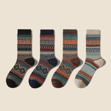 工裝民族風襪子男中筒純棉吸汗防臭復古長筒春秋冬季厚款透氣百搭
