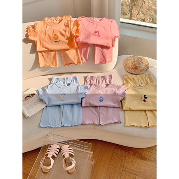 女童奧代爾家居服套裝冰絲棉薄款睡衣短袖T恤七分褲兩件套2023夏