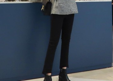 牛仔褲 牛仔褲女秋韓版顯瘦加絨直筒黑色九分微喇叭褲  瑪麗蘇