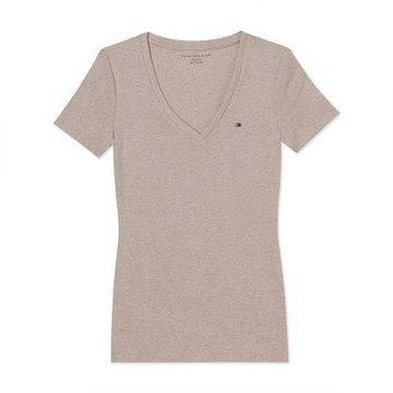 TOMMY 熱銷V領Logo素面短袖T恤(女)-麻花米色