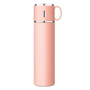 FUJI-GRACE 日本富士雅麗 316不鏽鋼手提保溫瓶 附杯 食品用材質 雙層真空斷熱  粉色  580ml  1個