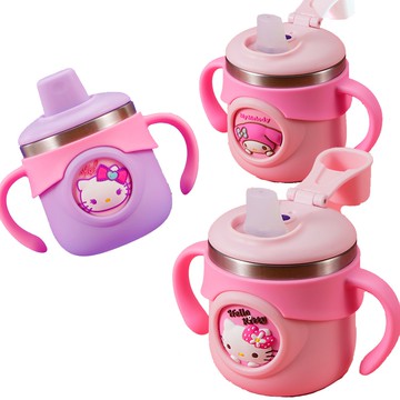 【優貝選】HELLO KITTY凱蒂貓立體圖案兒童用316不鏽鋼刻度牛奶杯/學習杯/吸管杯 260ML