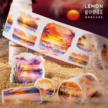 🍋檸檬青🍋清倉現貨日落餘暉系列6款6.5cm*2m異形模切紙膠帶INS風景貼紙手帳拼貼裝飾素材