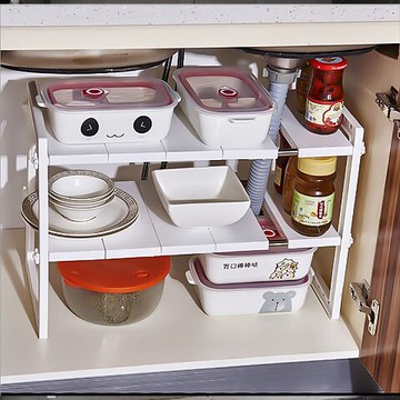 下水槽置物架 廚房下水槽置物架不銹鋼可伸縮落地2層儲物架收納架子鍋架【xy5684】