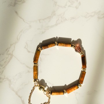 黑金超七虎眼管珠14KGF磁扣手鍊