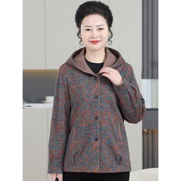大碼媽媽春季新款時尚連帽外套中老年女春秋加肥加大奶奶夾克上衣