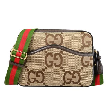 GUCCI 675891 JUMBO GG 緹花帆布拉鍊斜背相機包.駝/棕