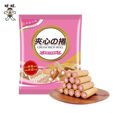 【旺旺】(4包組)夾心酥捲-草莓口味蛋捲185g