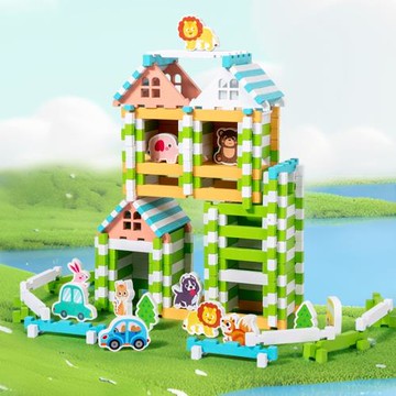 榫卯積木拼搭建筑師構建小屋兒童早教空間想象益智力親子DIY玩具