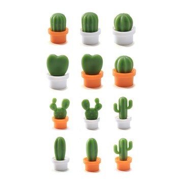 CACNET 迷你仙人掌冰箱磁鐵 12個一組 PP塑膠材質  18mm~26.5mm  白色+橘色