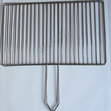 不銹鋼燒烤拍子豎條型燒烤網烤魚夾子雙層炭火烤爐烤肉網燒烤配件1入