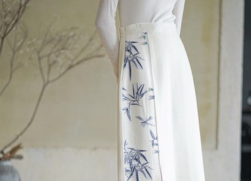 中國風新中式 100羊毛雙面暈染提花半裙