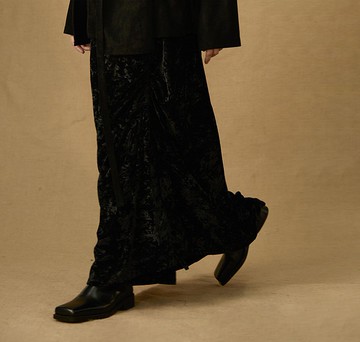 婀娜 復古紅撞色 不規則抽褶 絲絨長裙 可客製