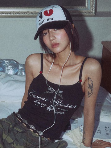 ANGEL ROSE SLEEVELESS TANK [BLACK]