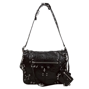 BALENCIAGA 巴黎世家 719093 Le Cagole 小羊皮翻蓋斜背包.黑-附耳機套+零錢包