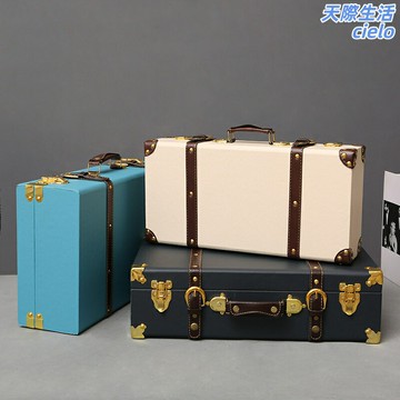 【歐式復古】收納箱 手提箱 儲物箱 收納盒 櫥窗擺件 陳列道具 實木復古做舊 多尺寸可選 家居收納 店鋪陳列