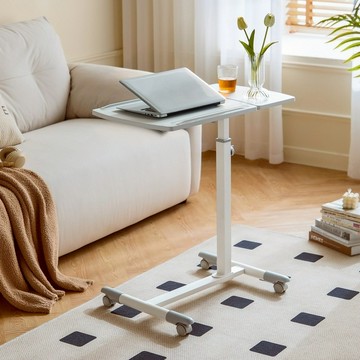 hoi!林氏木業現代簡約雙桌面可調角度移動升降桌 BG048 白色