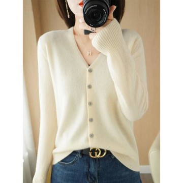 爆款V領針織開衫薄款女春秋冬長袖學生寬松大碼軟糯外搭毛衣外套