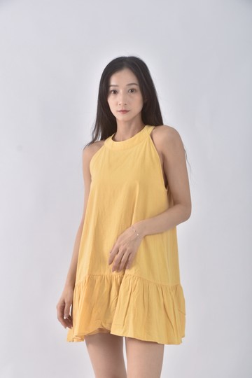 (S) girls monday質感棉質無袖黃色洋裝