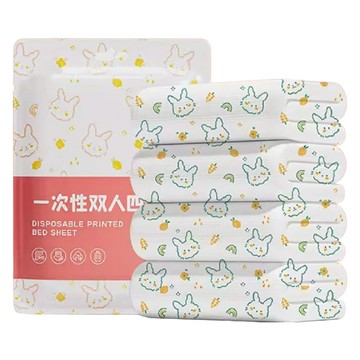 樹懶慢慢 旅行時光1次性床單被套枕套4件組  被套 + 床單 + 枕套 2個  雙人  粉紅兔子