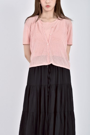 (XS（含）以下) a cat鏤空粉色短袖上衣