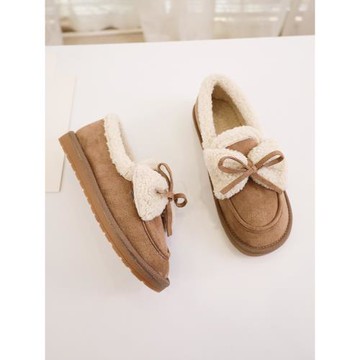 秋冬爆款加絨保暖外穿棉鞋毛毛鞋女厚底復古新款舒適軟底豆豆鞋女