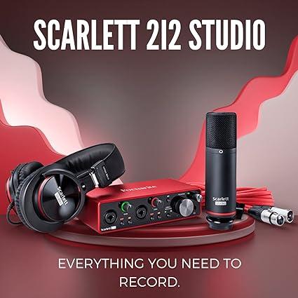 Focusrite Scarlett 2i2 Studio 3rd Gen USB Audio Interface Bundle with Pro Tools First, Microphone, Headphones, XLR Cable, Knox Studio Stand, Shock Mou