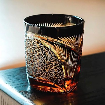 威士忌杯 附發票 快速出貨 日式復古手工雕花琥珀菊紋玻璃杯酒具江戶切子威士忌酒杯水晶玻璃SS0306公司貨