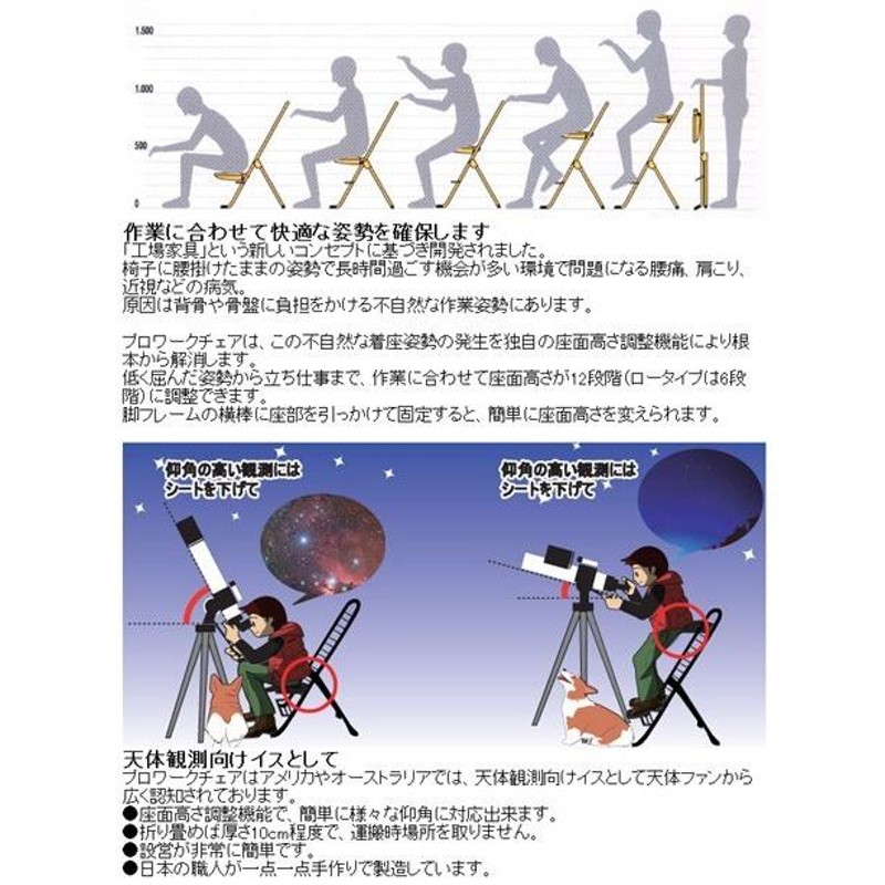 プロワークチェア 作業椅子 固定 ロータイプ ブラック/イエロー