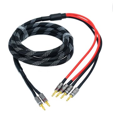 發燒級功放連接雙音箱線中高音分頻2分4香蕉頭公一分二4mm二分四