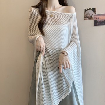 💕甜心大尺碼💕大尺碼披肩 新款罩衫女氣質百搭鏤空針織衫蝙蝠袖披肩斗篷上衣披肩外搭
