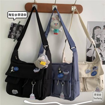 茶話會日系斜挎包ulzzang韓國ins中性文藝工裝港風原宿郵差包男女