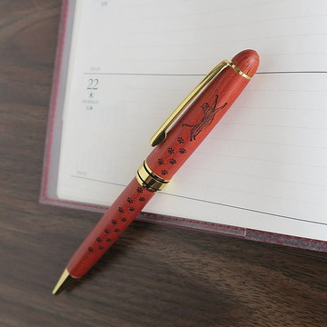 貓咪和肉球腳印原子筆 紅木