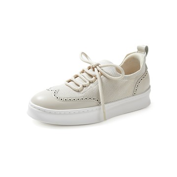 Sabon輕奢文青雕花綁帶微厚底休閒鞋 米灰色 (10293603)