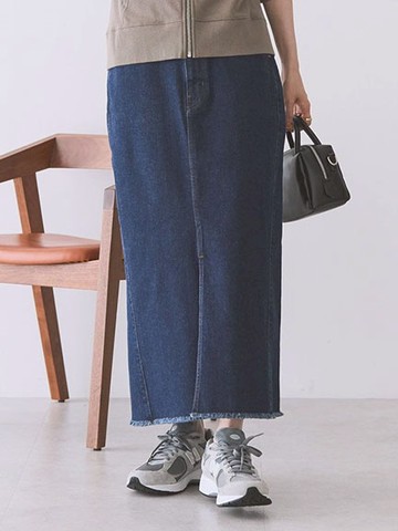 前開岔設計裙襬抽鬚牛仔長裙(0H000625200) - AMERICAN HOLIC