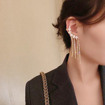 925銀針橄欖樹枝耳環韓國氣質一體式耳骨夾鑲鉆流蘇耳墜時尚耳飾