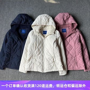 出口歐美單 超輕羊羔絨棉衣女連帽波紋絎線保暖減齡百搭休閑外套