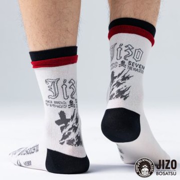 地藏小王 BLUE WAY – 山海假兩層黑白文字中筒襪(白)