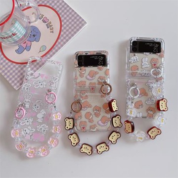 可愛小熊兔子三星zflip6手機殼折疊屏zflip5保護套全包鉸鏈zflip4防摔殼zflip3創意卡通W24 Flip個性女款翻蓋