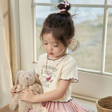🎀biubiu童裝🎀童裝女童短袖T恤夏季新款兒童百搭木耳邊上衣女寶寶印花T恤潮