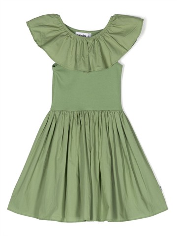 Molo - Christal organic-cotton pleated dress - kids - Organic Cotton/Elastane - 122-128 - Green