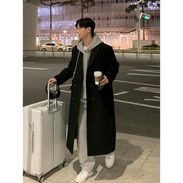 新款毛呢大衣男中長款過膝非羊絨呢子雙面厚風衣男款外套韓版大衣