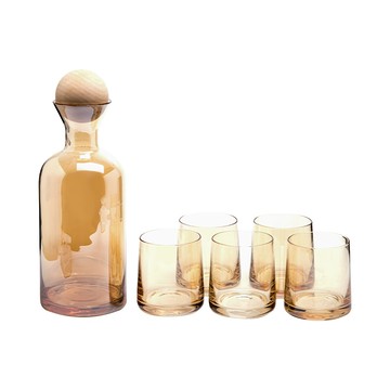 北歐極簡風格1+4家庭組琥珀色玻璃冷水壺/玻璃圓杯五件組【LF007-008】