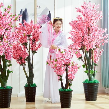 仿真桃花假樹盆栽客廳擺設裝飾桃樹落地花室內樹假塑料植物大盆景 雙11全館免運